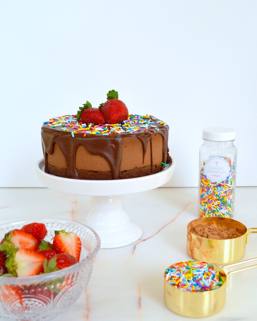 Triple Chocolate Funfetti Cake (Raw, Vegan) by Plantbased Baker